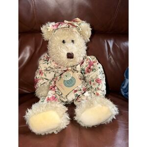 Boyds Bears Bearwear Ophelia Cream Teddy Bear Floral Dress Bow NWT 16 inch